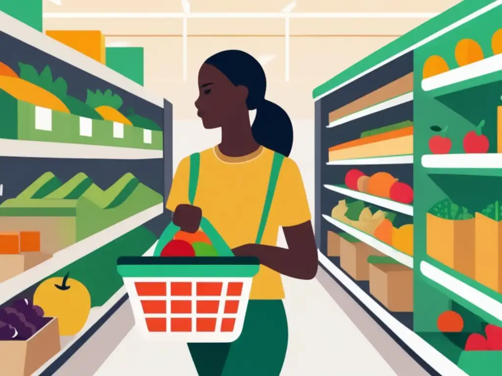 Estudiante en el supermercado: alimentos económicos y saludables Guía alimentación económica estudiante internacional: estudiante en supermercado comprando productos saludables y económicos