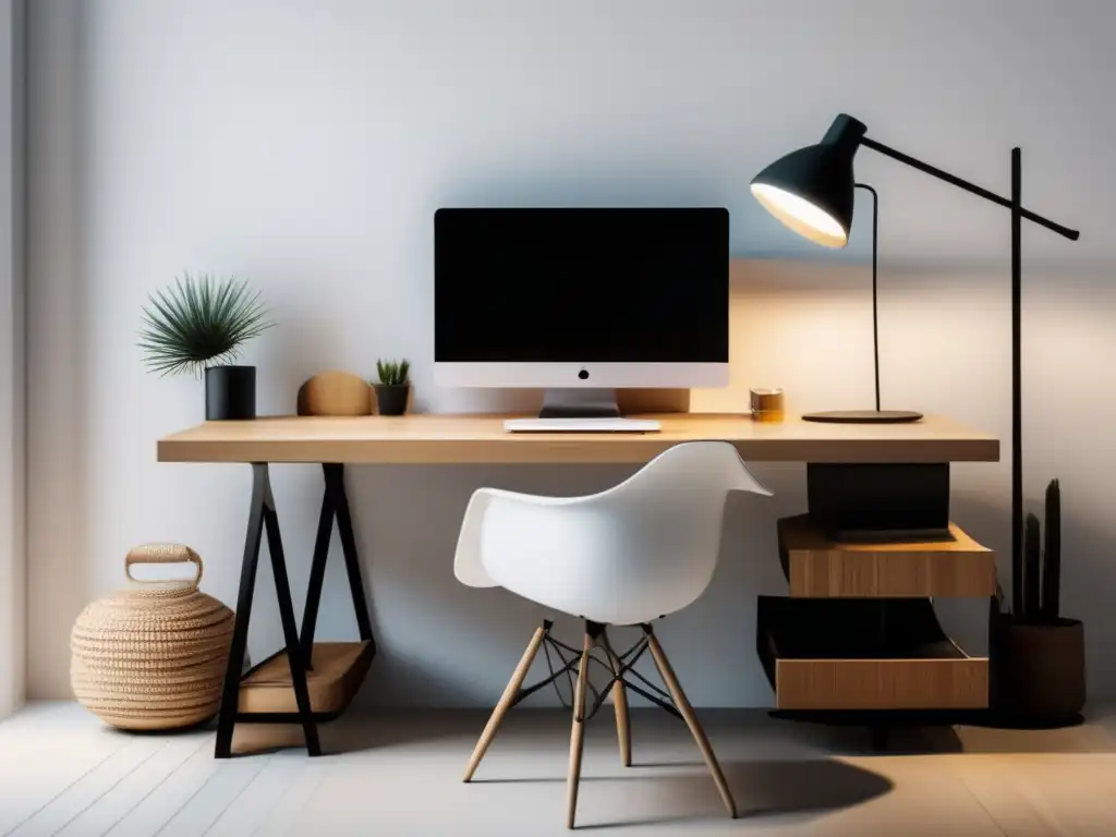 Espacio de estudio minimalista y estimulante Entorno estudio: Minimalista, moderno, tecnología educativa para mejorar rendimiento académico