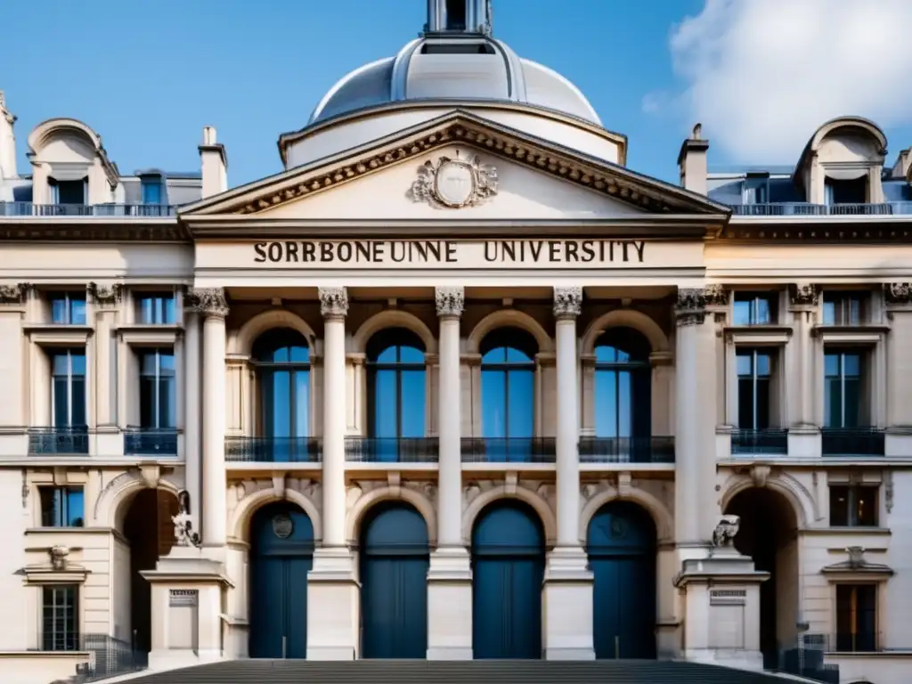 Entrada principal icónica de la Universidad Sorbona en París Entrada principal icónica de la Universidad Sorbonne en París, reflejando la grandiosidad y elegancia de su arquitectura