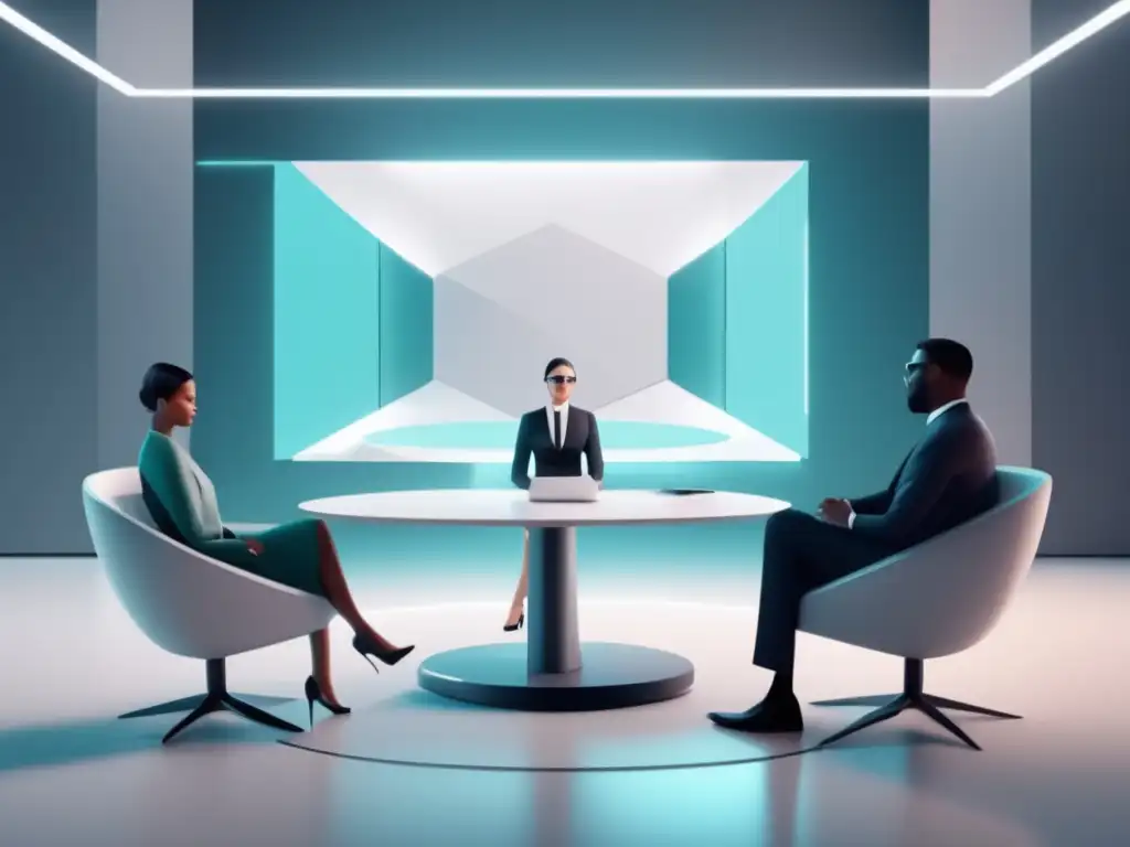 Entrevista virtual futurista Entrevistas Virtuales con IA en una sala futurista y profesional