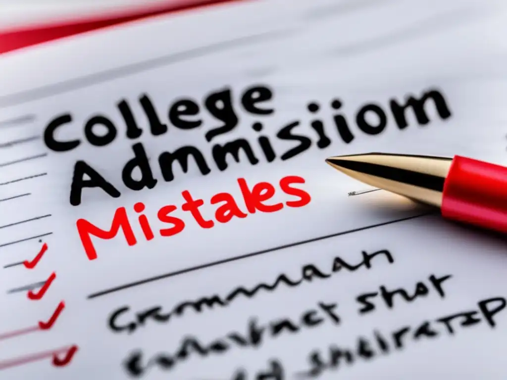 Ensayo de admisión universitaria con errores de gramática y ortografía Errores comunes gramática admisión universidad: ensayo con errores resaltados en tinta roja, mostrando la importancia de la atención a los detalles