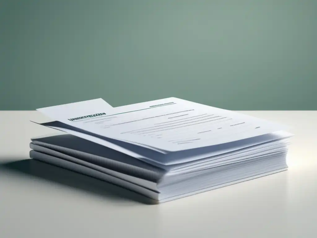 Formularios de solicitud universitaria ordenados Errores comunes en solicitud universitaria - Formularios de solicitud de universidad ordenados en una mesa blanca, junto a una lista de verificación