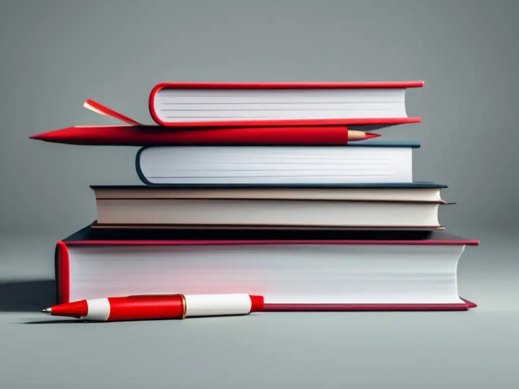 Errores gramaticales en libros y pluma roja Errores gramática admisión universidad: libros, páginas desordenadas, pluma roja, atención a detalles