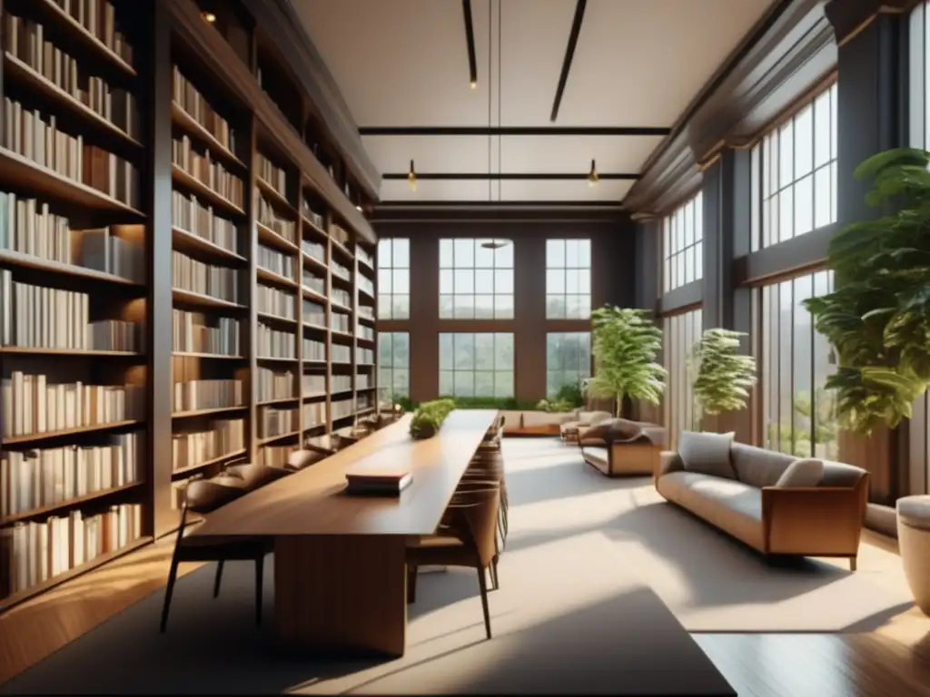 Biblioteca serena con estudio y comida saludable Escena tranquila en biblioteca con libros y alimentos para mejorar rendimiento académico