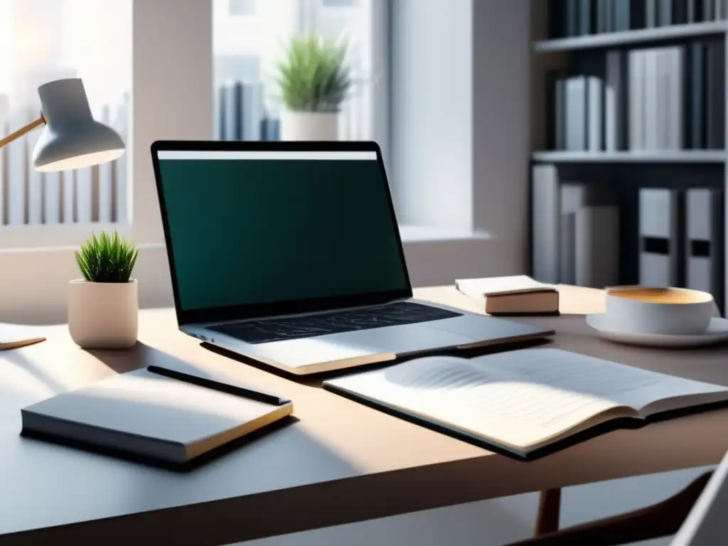 Escritorio de estudio moderno y organizado Escritorio blanco minimalista con materiales de estudio organizados