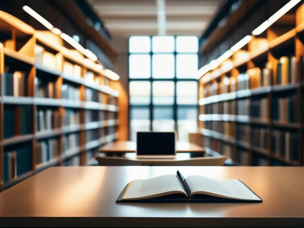 Escritorio minimalista en biblioteca moderna Escritorio minimalista en biblioteca universitaria: estrategias para adaptarse a la independencia universitaria