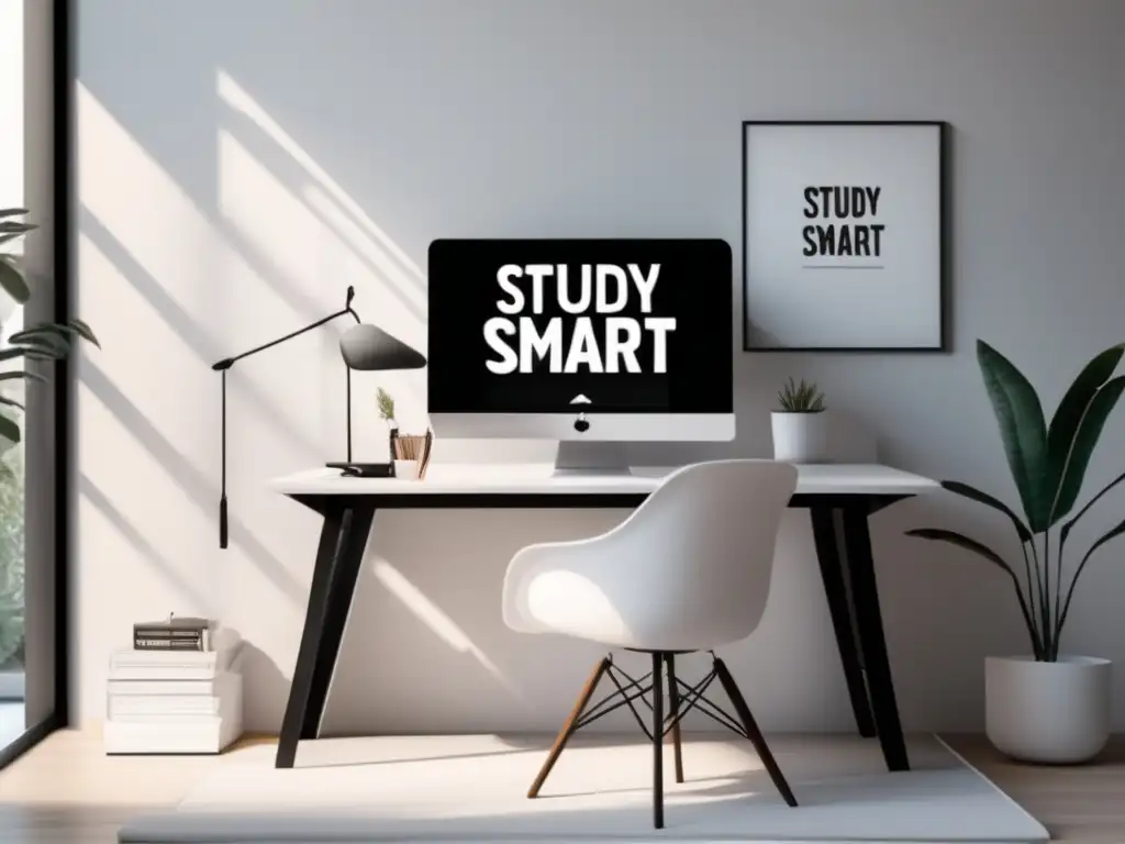 Espacio de trabajo minimalista y productivo Escritorio minimalista con consejos para admisiones universitarias sostenibles