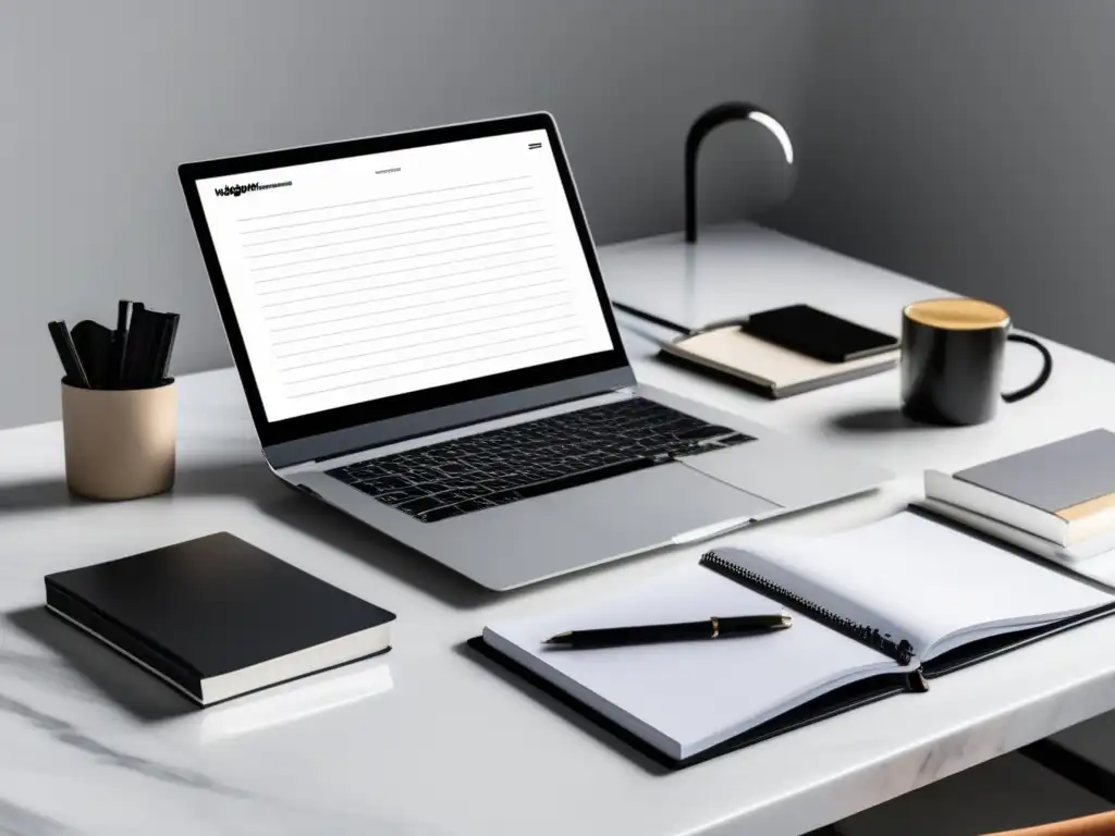 Espacio de trabajo minimalista Escritorio minimalista y elegante para estudiar, con consejos de gestión del tiempo para universitarios