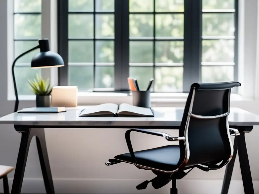 Escritorio minimalista y moderno Escritorio minimalista y elegante con silla ergonómica