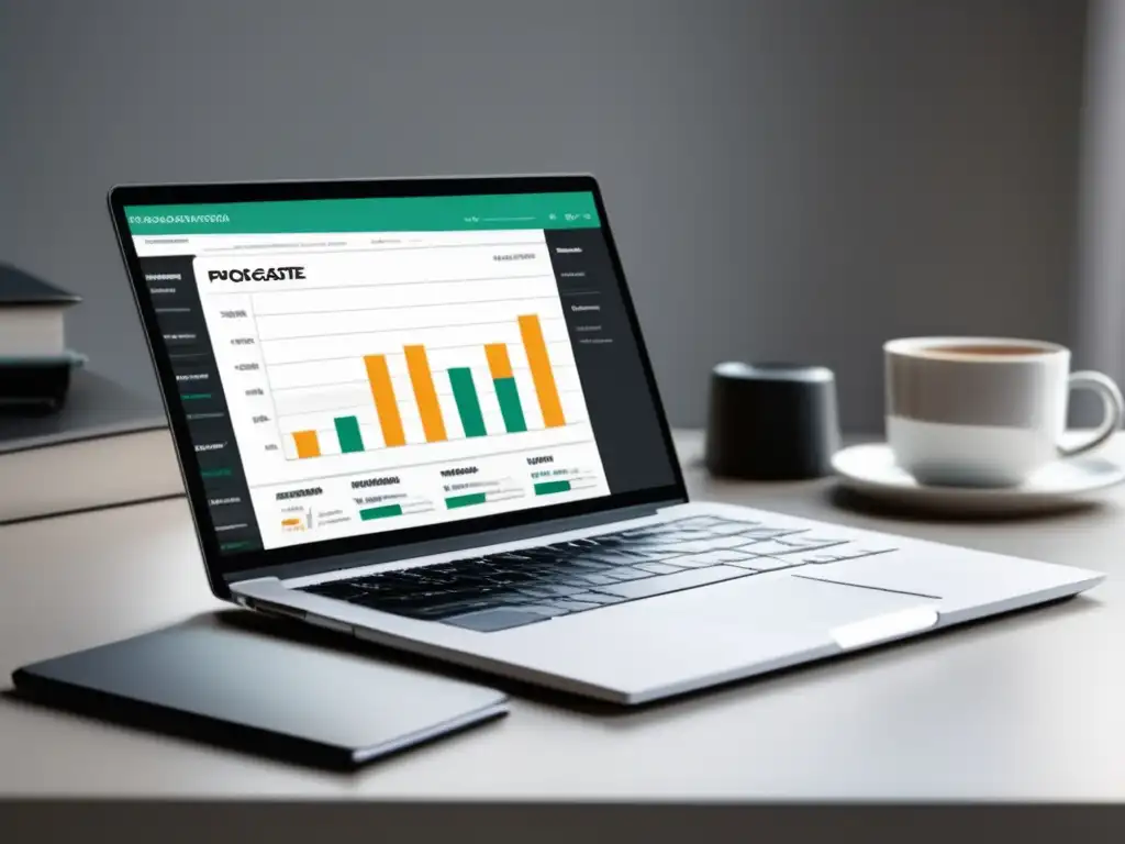 Escritorio minimalista con laptop y cuaderno Un escritorio minimalista con laptop, cuaderno y bolígrafo, mostrando la importancia de prepararse para pruebas de admisión postgrados
