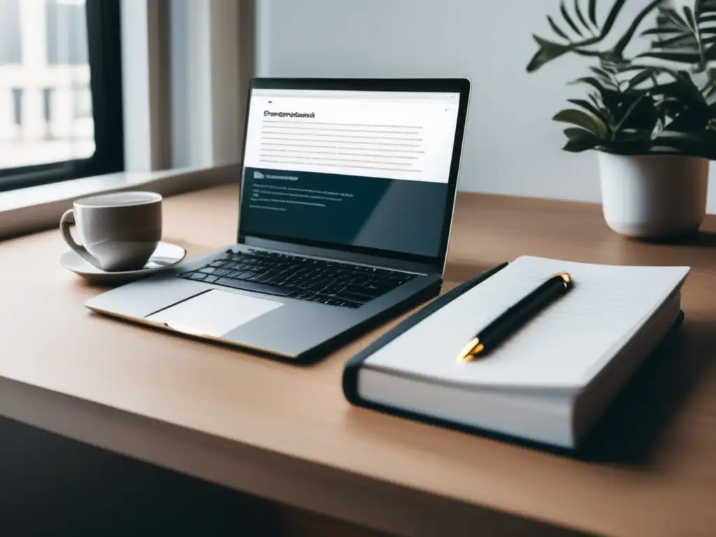 Escritorio organizado y eficiente Escritorio minimalista con laptop, libros y notas - Gestión eficiente de fuentes y citas