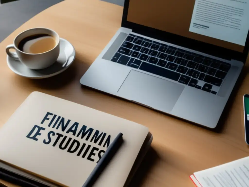 Escritorio minimalista con laptop y café Escritorio minimalista con laptop, notas y café - Financiamiento estudios extranjero becas