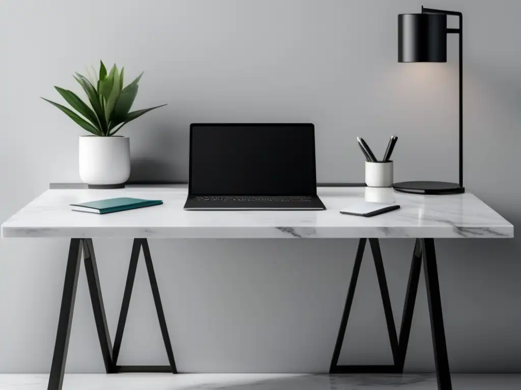 Escritorio minimalista y organizado Escritorio minimalista 8K con laptop, planificador de estudios, libros y preparación para exámenes