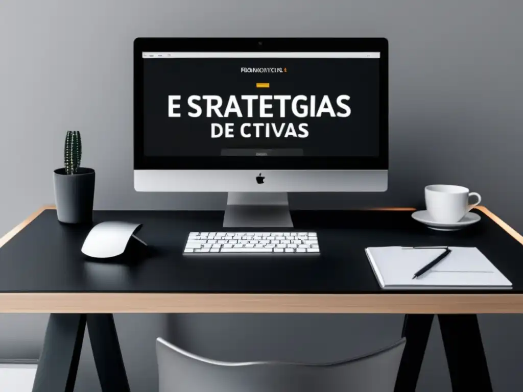 Escritorio minimalista con estrategias de estudio efectivas Escritorio minimalista con laptop plateada y estudio de estrategias de admisión universitaria efectivas