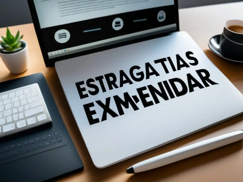 Moderno escritorio para estudiar Escritorio minimalista con materiales de estudio y laptop mostrando curso