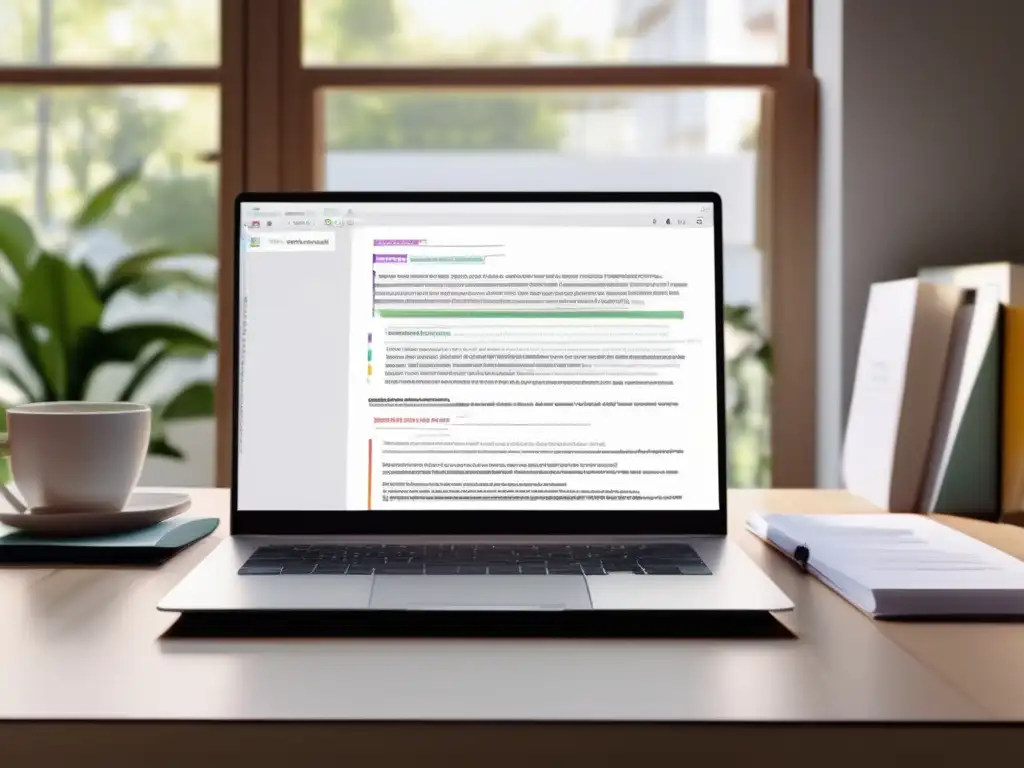 Escritorio organizado y moderno con ensayo Escritorio moderno con ensayo coherente -
