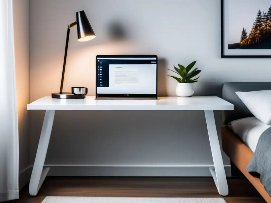 Escritorio minimalista en dormitorio con toques modernos Escritorio moderno y minimalista en un dormitorio universitario, con consejos para personalizar