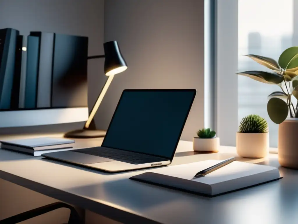 Escritorio moderno y organizado para admisiones universitarias Escritorio moderno con iluminación natural