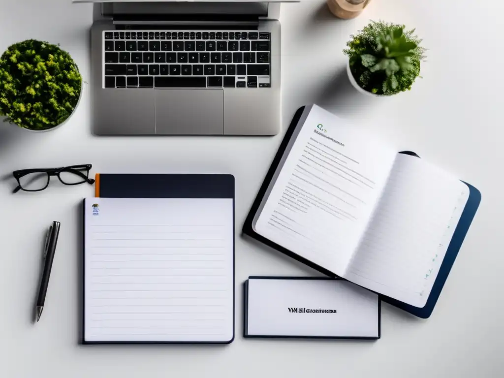 Escritorio moderno con CV y notas Escritorio moderno con CV, notas y libros, ejemplifica cómo mejorar tu currículum universitario