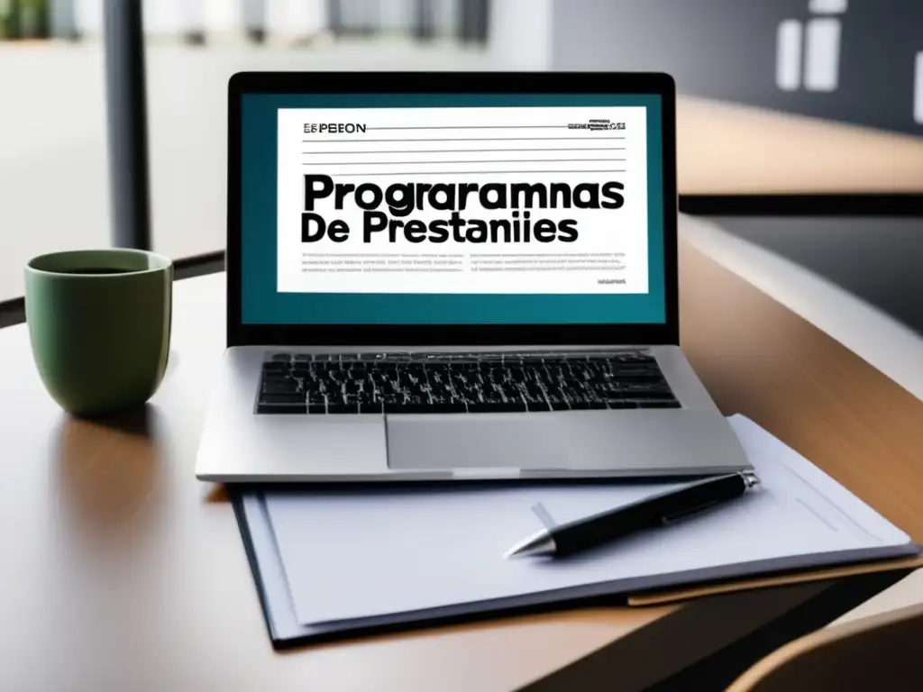 Escritorio organizado con laptop y documentos Escritorio moderno y organizado con laptop y programas de perdón préstamos estudiantiles