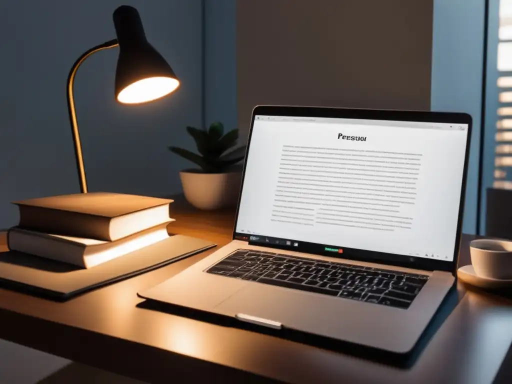Escritorio organizado y moderno para escribir ensayos Escritorio organizado para ensayos persuasivos universitarios