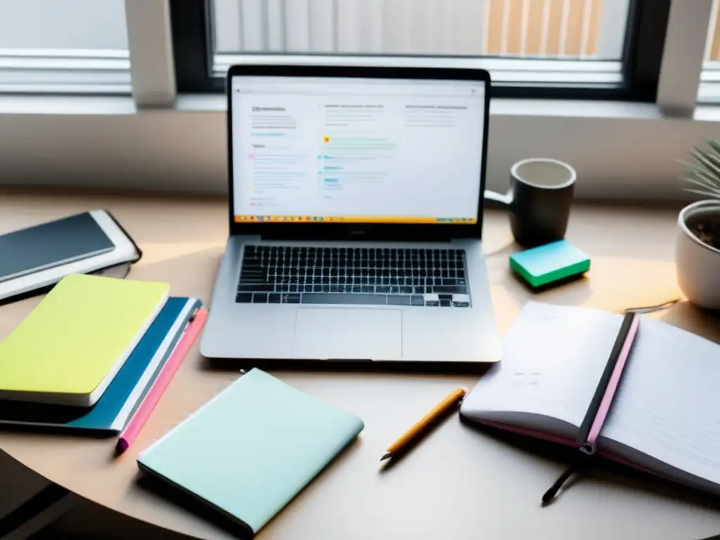 Espacio de estudio organizado y sereno Escritorio organizado para preparación de exámenes de admisión: Maestría admisiones universitarias checklist completo