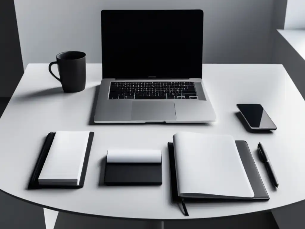 Espacio de trabajo organizado en blanco Escritorio profesional bien organizado - Preparación para prácticas universitarias