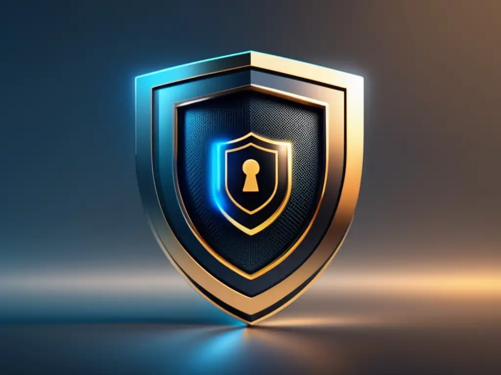 Escudo digital futurista con candado y luz Escudo digital moderno y minimalista con símbolo de bloqueo: Combatir plagio en exámenes online
