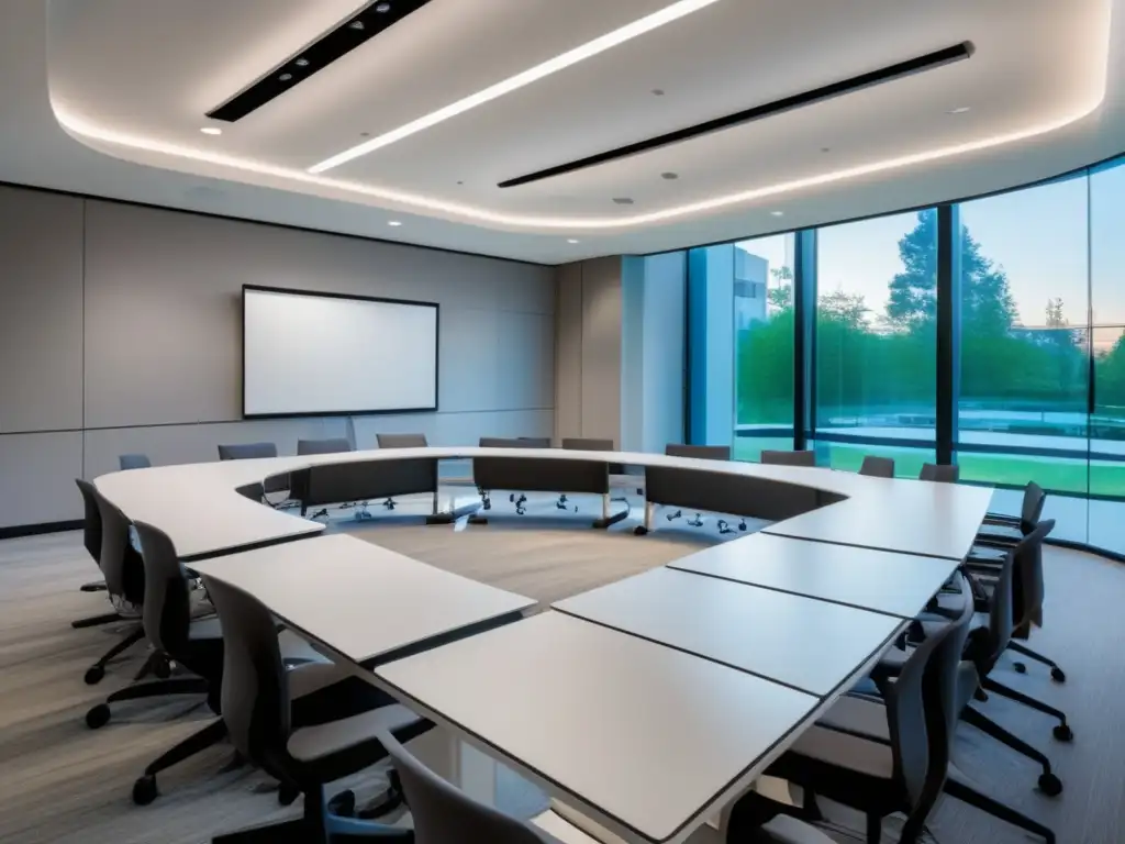 Aula moderna y luminosa con tecnología avanzada Espacio académico moderno que promueve el aprendizaje activo y la colaboración
