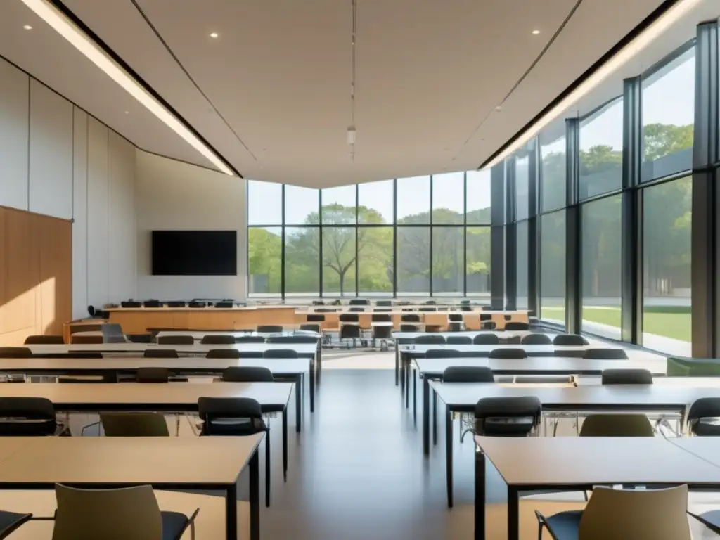 Moderna aula en Duke University Espacio académico moderno en Duke con diseño contemporáneo y luz natural