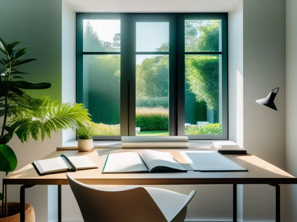 Sala blanca minimalista con vista a jardín verde Espacio blanco minimalista con vista a jardín: Manejo del estrés en entrevistas universitarias