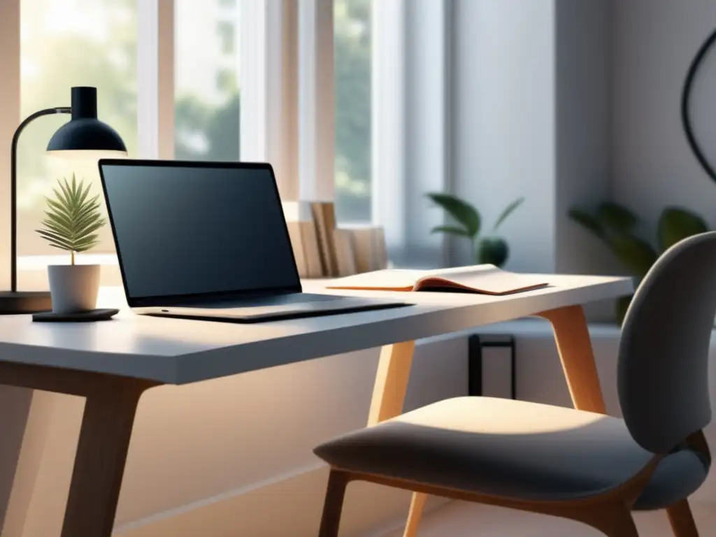 Espacio de estudio minimalista y moderno Espacio de estudio minimalista con escritorio blanco, luz natural y recursos para exámenes universitarios