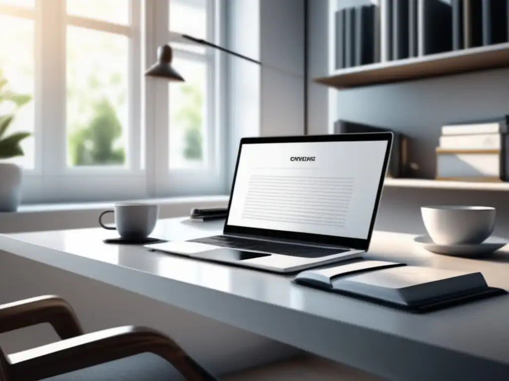 Espacioso estudio moderno con escritorio blanco y vista a la ciudad Espacio de estudio moderno y minimalista - Cronograma de estudio para exámenes de admisión