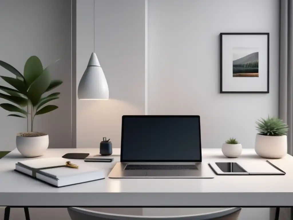 Espacio de estudio moderno y minimalista con conexión familiar Espacio de estudio moderno y minimalista con escritorio blanco, laptop y vista al aire libre - Consejos para adaptarse a la vida universitaria