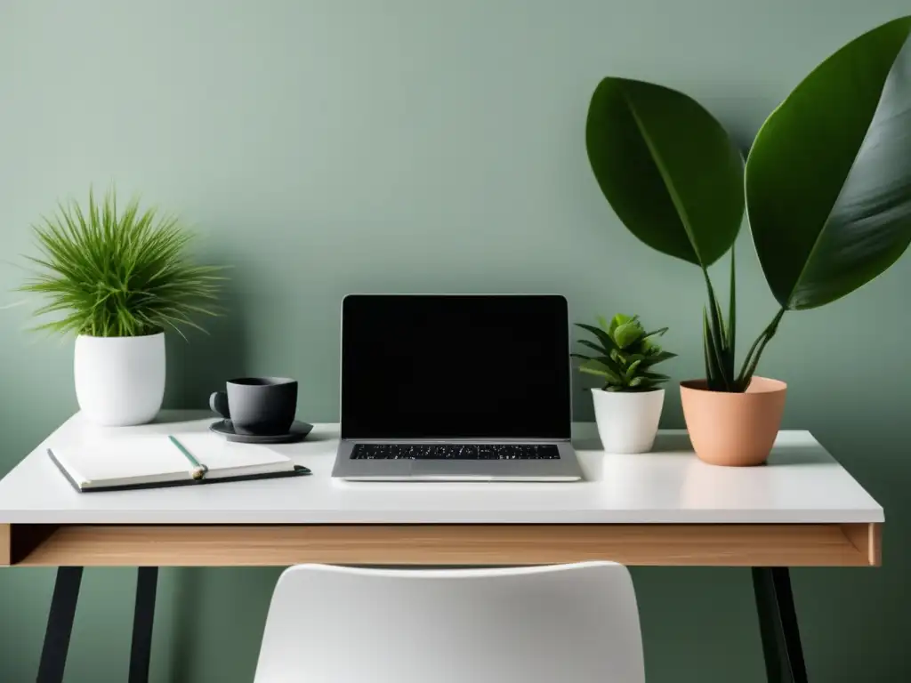 Espacio de estudio minimalista y organizado Espacio de estudio organizado con elementos de papelería y una laptop
