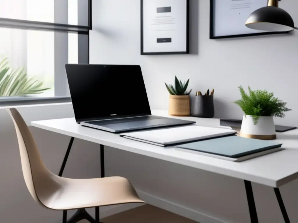 Espacio de estudio organizado y limpio Espacio de estudio organizado y limpio con escritorio moderno, laptop elegante y técnicas de estudio eficientes