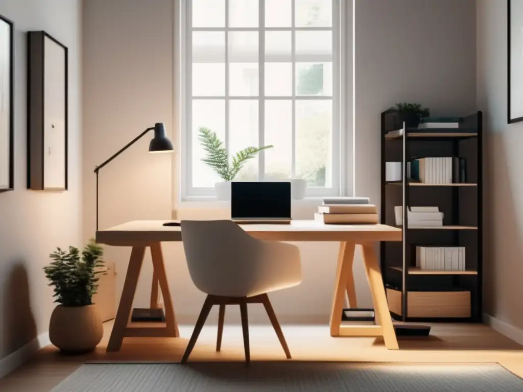 Espacio de estudio minimalista y organizado Espacio de estudio organizado, minimalista