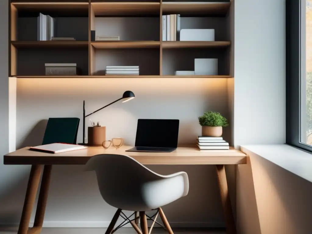 Espacio de estudio minimalista y organizado Espacio de estudio organizado y tranquilo para superar ansiedad universitaria