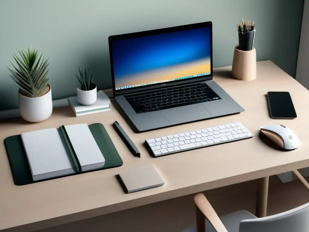 Espacio de estudio minimalista y sereno Espacio de estudio sereno y minimalista con técnicas de relajación para exámenes