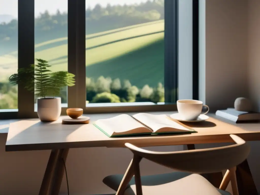 Espacio de estudio sereno y minimalista Espacio de estudio sereno y minimalista con luz natural
