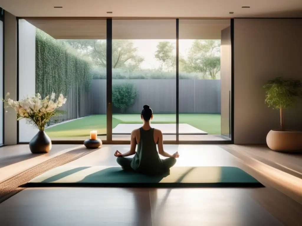 Un espacio de meditación minimalista y sereno Espacio de meditación minimalista y tranquilo con beneficios del mindfulness en admisiones universitarias