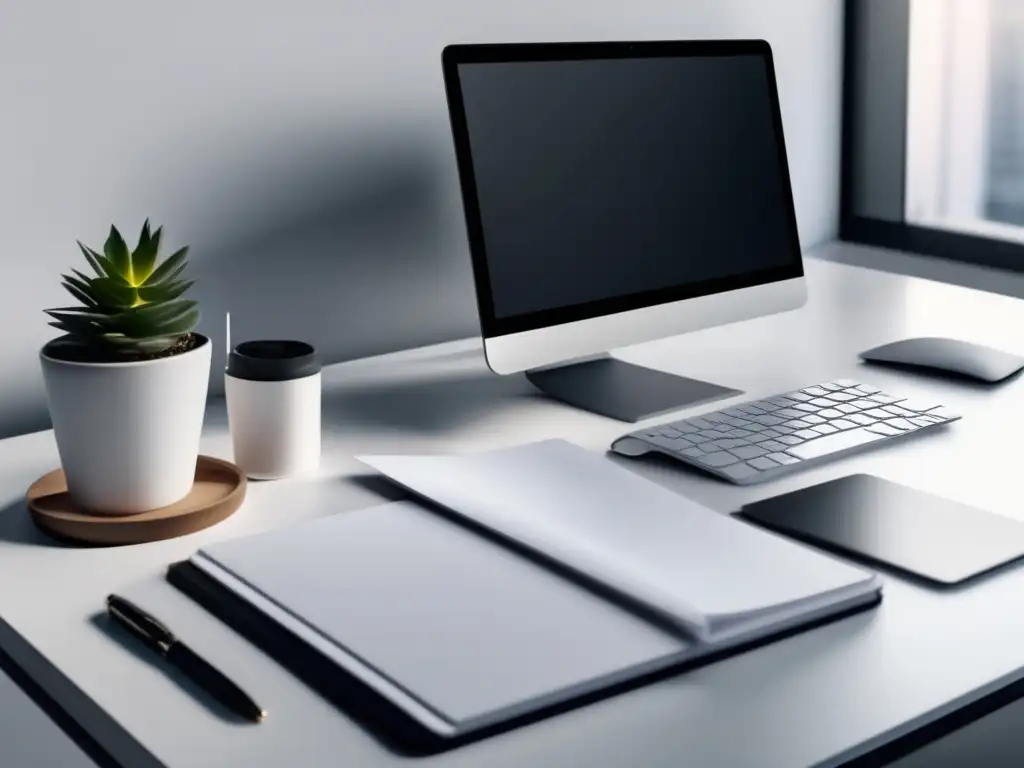 Oficina moderna con escritorio minimalista Espacio profesional y contemporáneo para la orientación vocacional universitaria