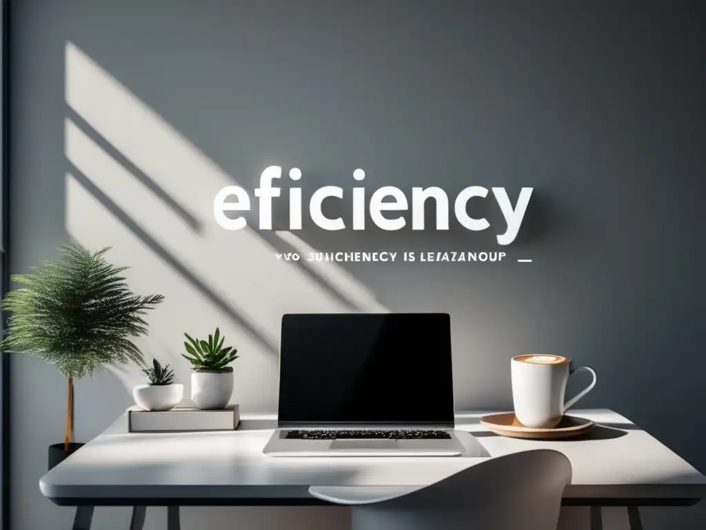 Espacio de trabajo minimalista y organizado Espacio de trabajo minimalista con escritorio blanco y pared gris claro