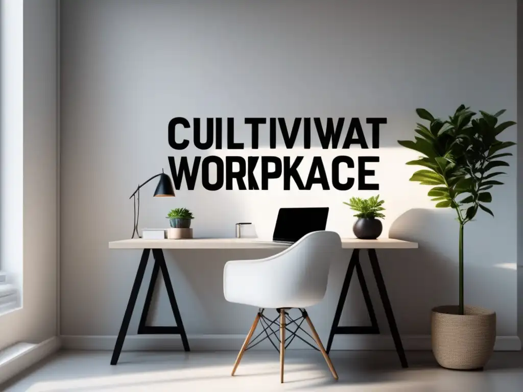 Espacio de trabajo minimalista y sereno Espacio de trabajo minimalista con escritorio blanco y planta - Técnicas de mindfulness para elección de carrera