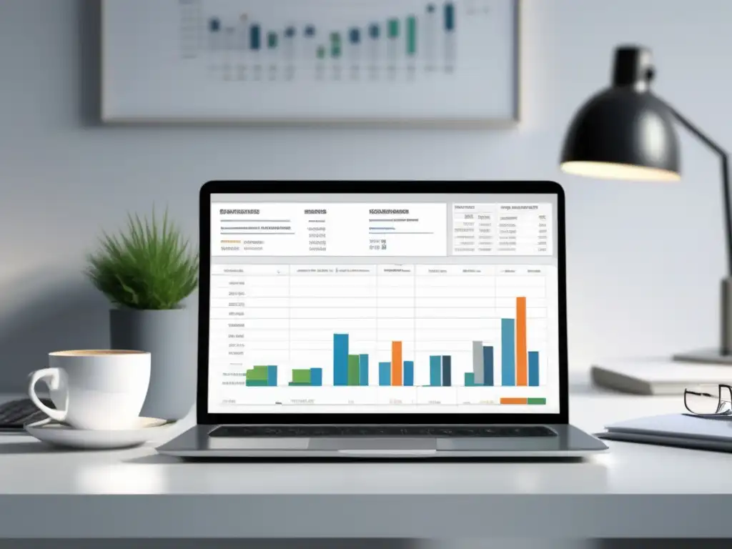 Espacio de trabajo minimalista y moderno Espacio de trabajo minimalista con escritorio blanco, laptop, notebook, planificación financiera préstamo estudiantil