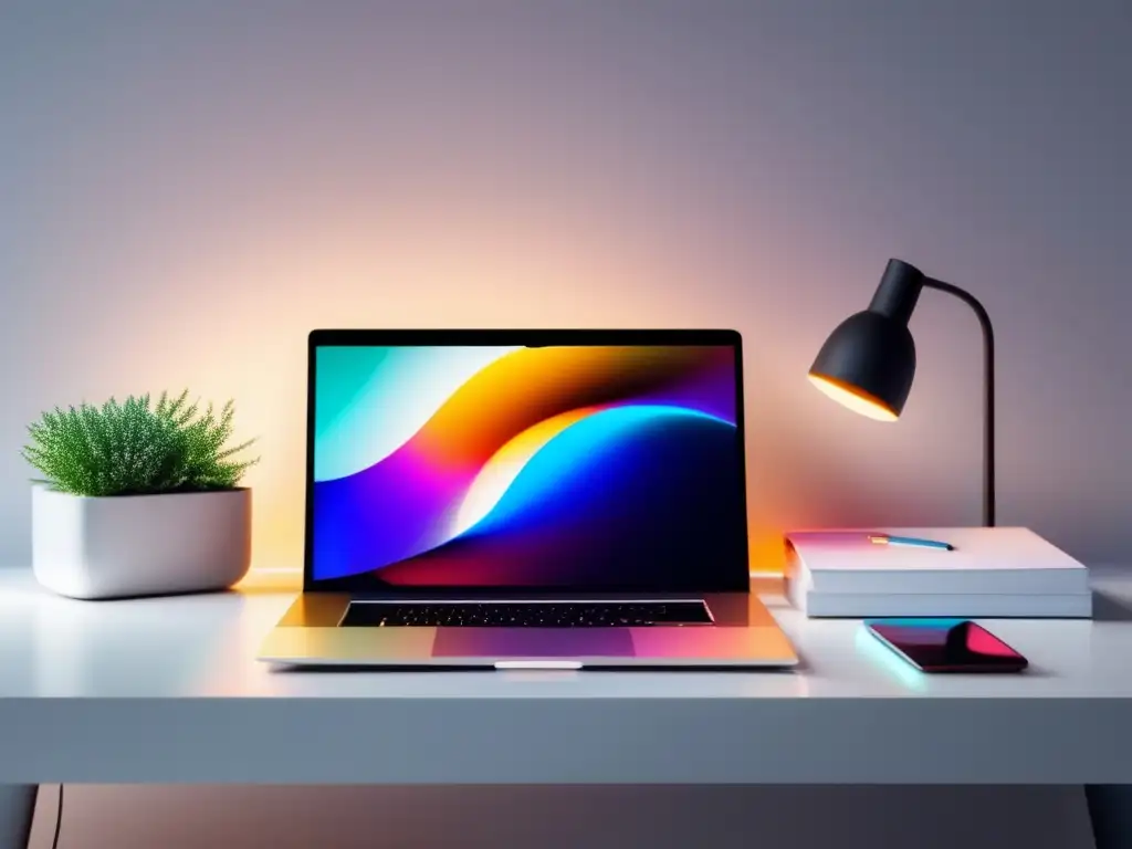 Espacio de trabajo minimalista y organizado Espacio de trabajo minimalista con escritorio blanco y estaciónery colorida