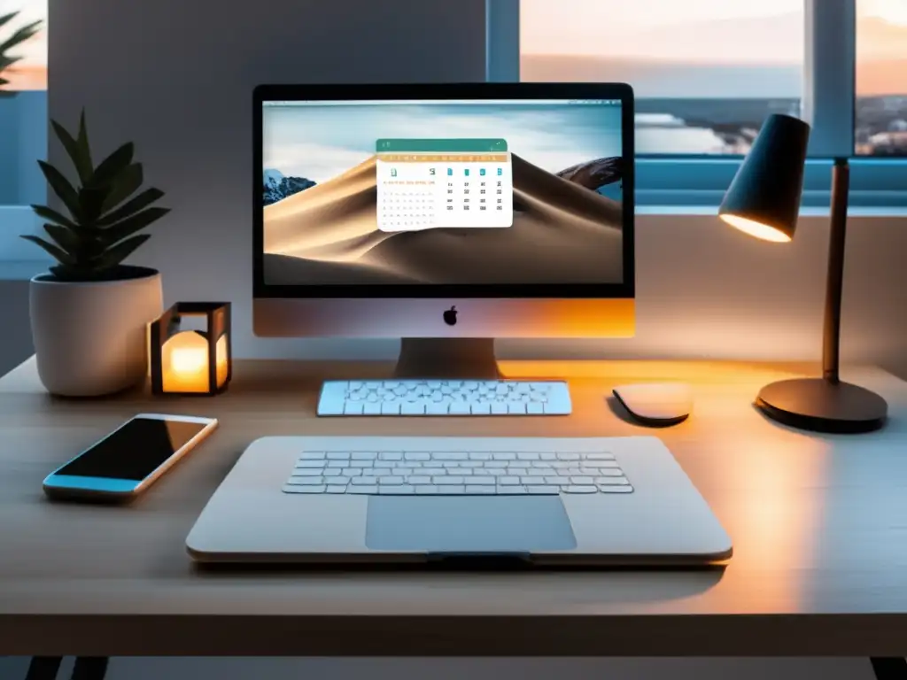 Espacio de trabajo minimalista y eficiente Espacio de trabajo minimalista con escritorio de madera clara