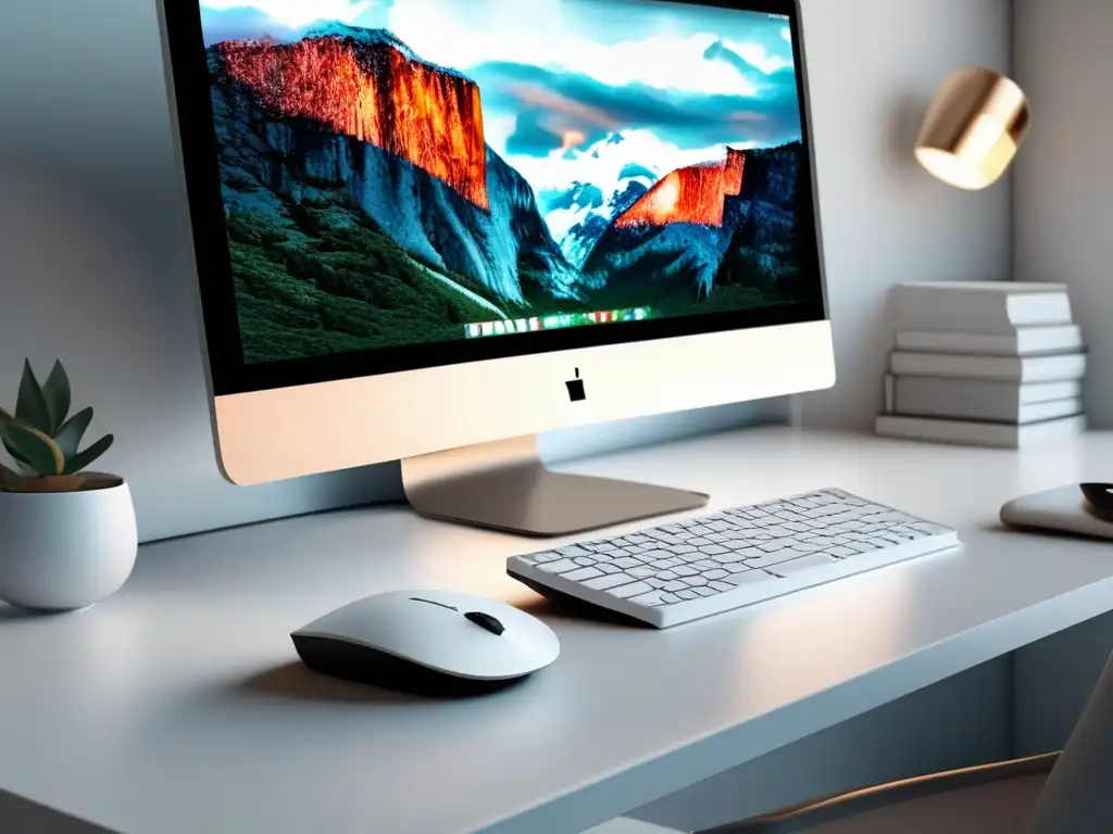 Espacio de trabajo minimalista y moderno Espacio de trabajo minimalista y moderno con escritorio blanco, laptop, teclado y ratón inalámbricos
