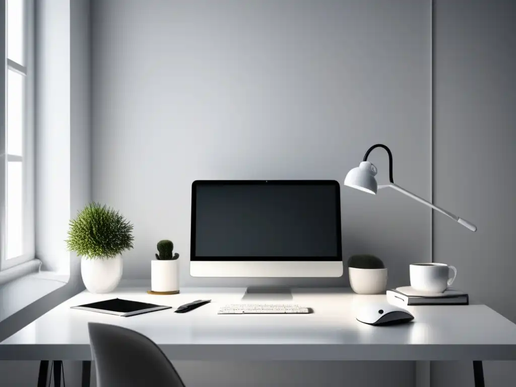 Espacio de estudio minimalista y moderno para exámenes Espacio de trabajo minimalista y moderno para preparación de exámenes con plataforma de práctica online