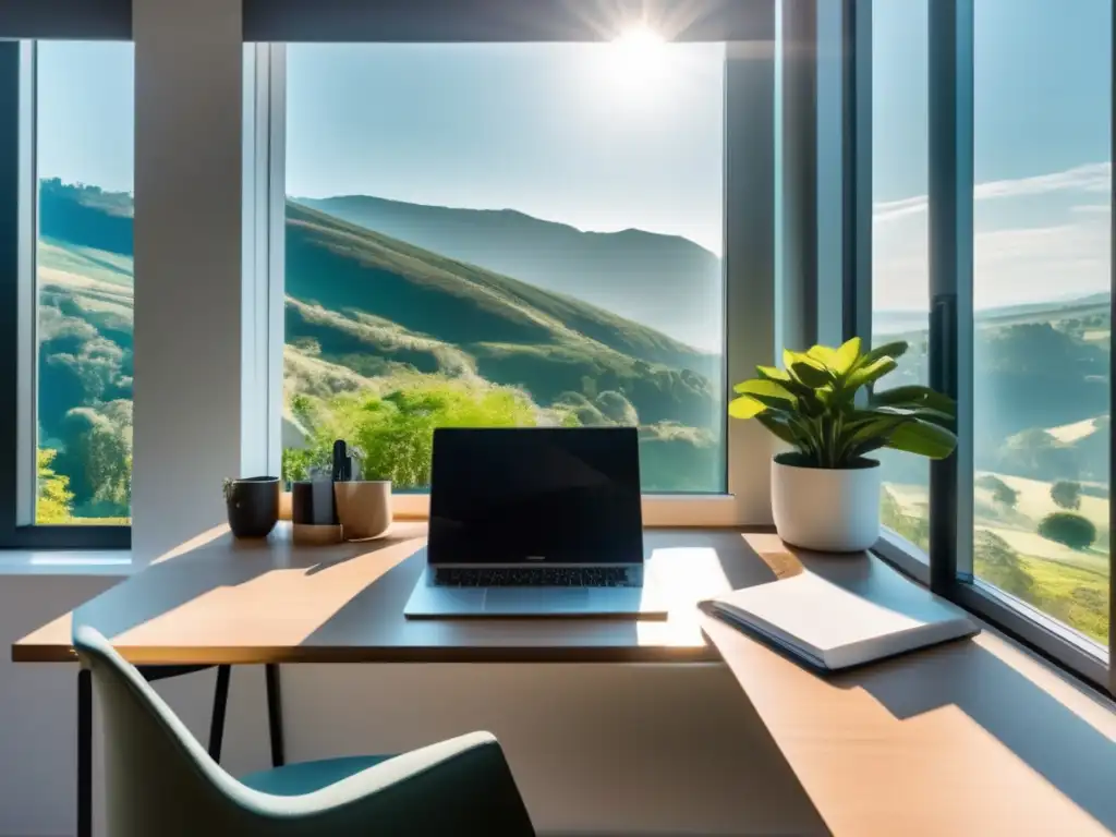 Espacio de trabajo minimalista con vista motivadora Espacio de trabajo minimalista con vista inspiradora - Tácticas para mantener motivación universitaria